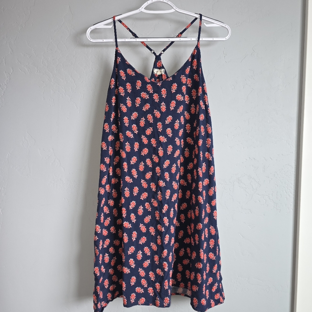 Floral Navy And Red Adjustable Strap Flowy Dress, XL